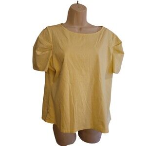 Antonio Melani Yellow Puff Sleeve Scoop Neckline Blouse Size XL100% Cotton